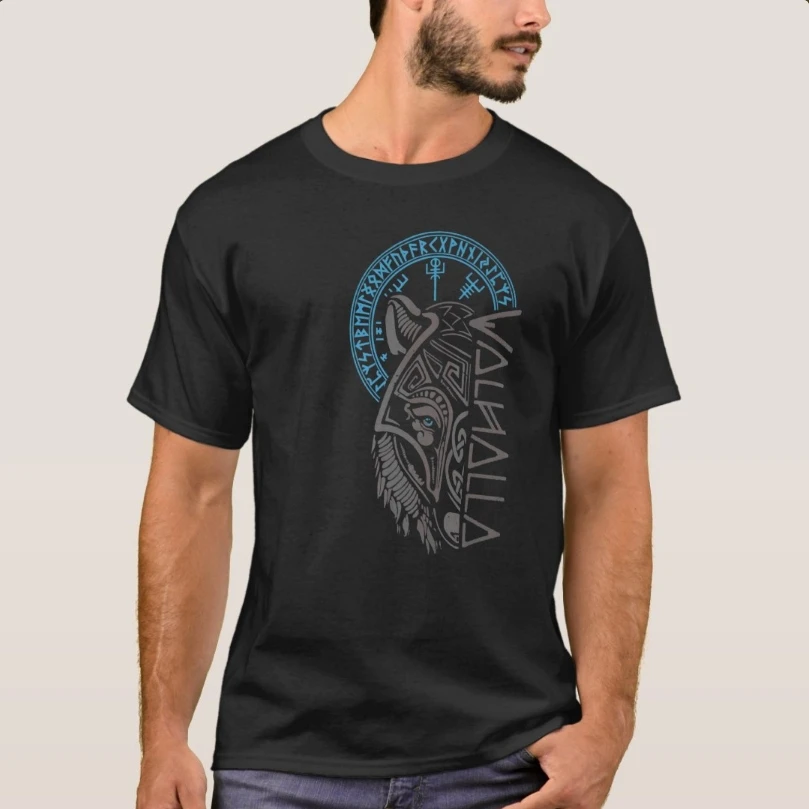 Norse Myth Odin Wolf Mask & Compass Runes Valhalla T-Shirt 100% Coton O-Neck Summer Short Sleeve Casual Mens T-Shirt Taille S-3XL