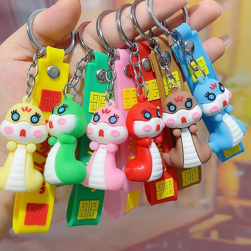 Creative Snake Pendant Keychain Cute Cartoon Zodiac Snake Year Lucky Charms Fashion Backpack Decoration Accessories Gifts