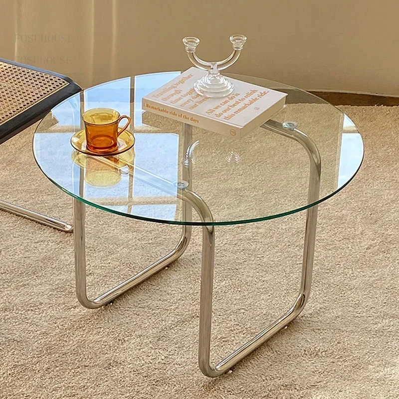 Nordic Transparent Glass Coffee Tables Light Luxury Living Room Furniture Modern Home Low Table Simple Round Sofa Side Table