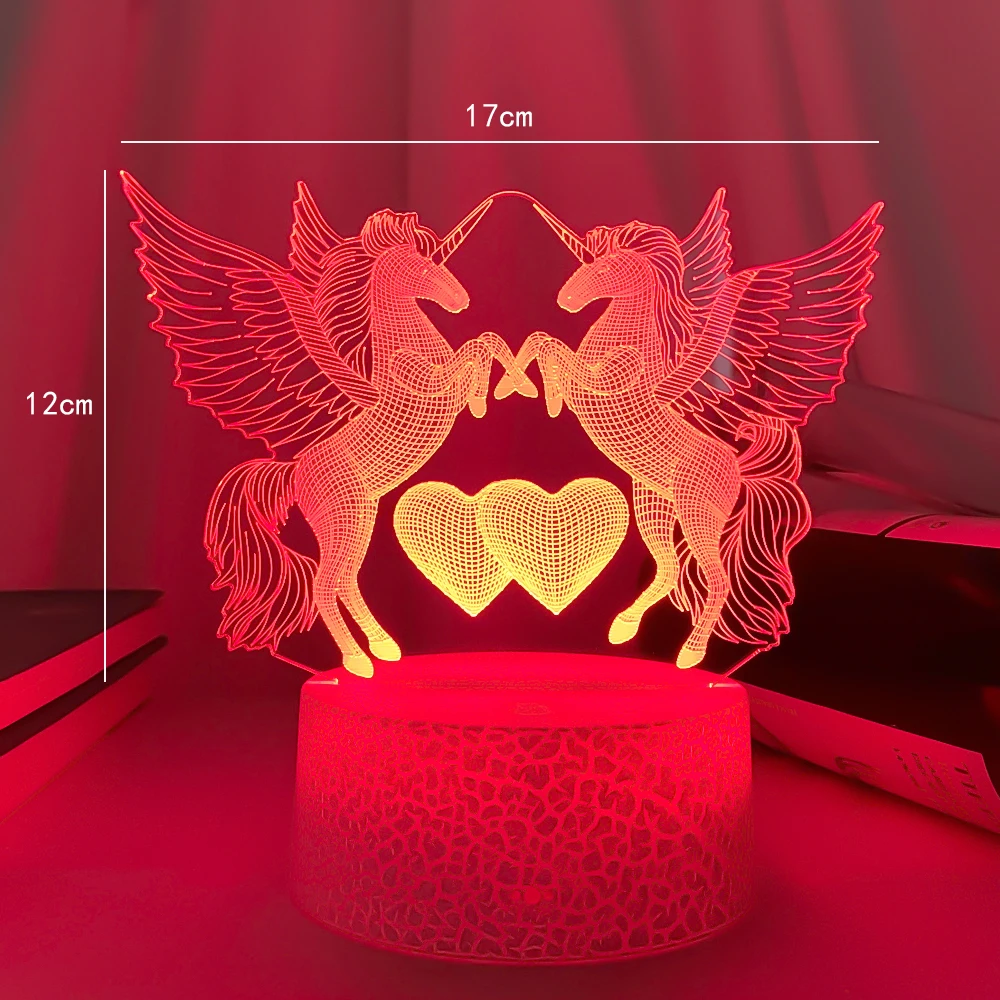 Newest 3W Remote Or Touch Control 3D LED Night Light Double Horse Shaped Table Lamp Xmas Home Decoration Lovely Gifts For Kids