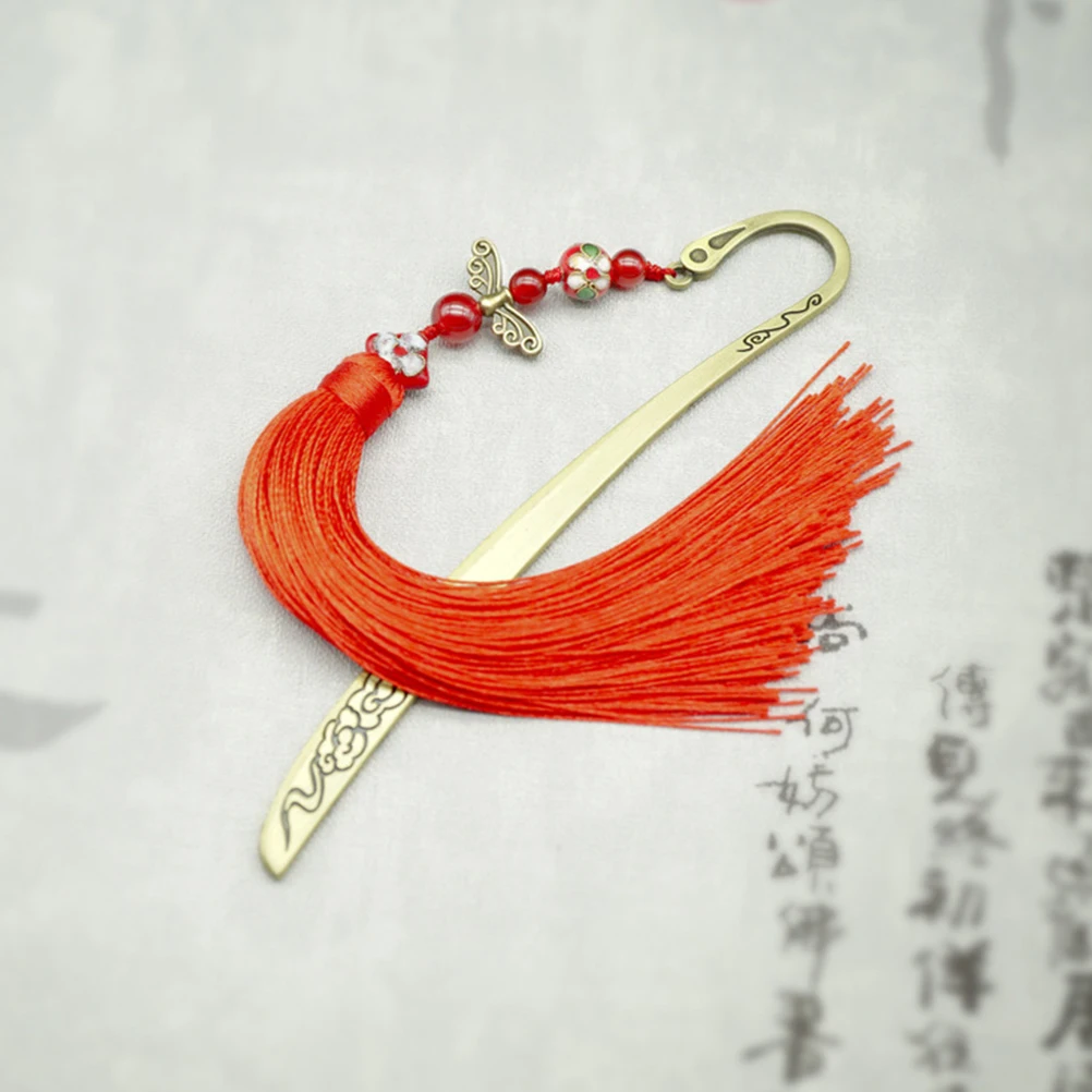 1 قطعة النمط الصيني الكلاسيكي شرابة المرجعية النحاس محفورة تصميم خمر للطلاب القراء عشاق الكتاب المرجعية مع شرابة #1