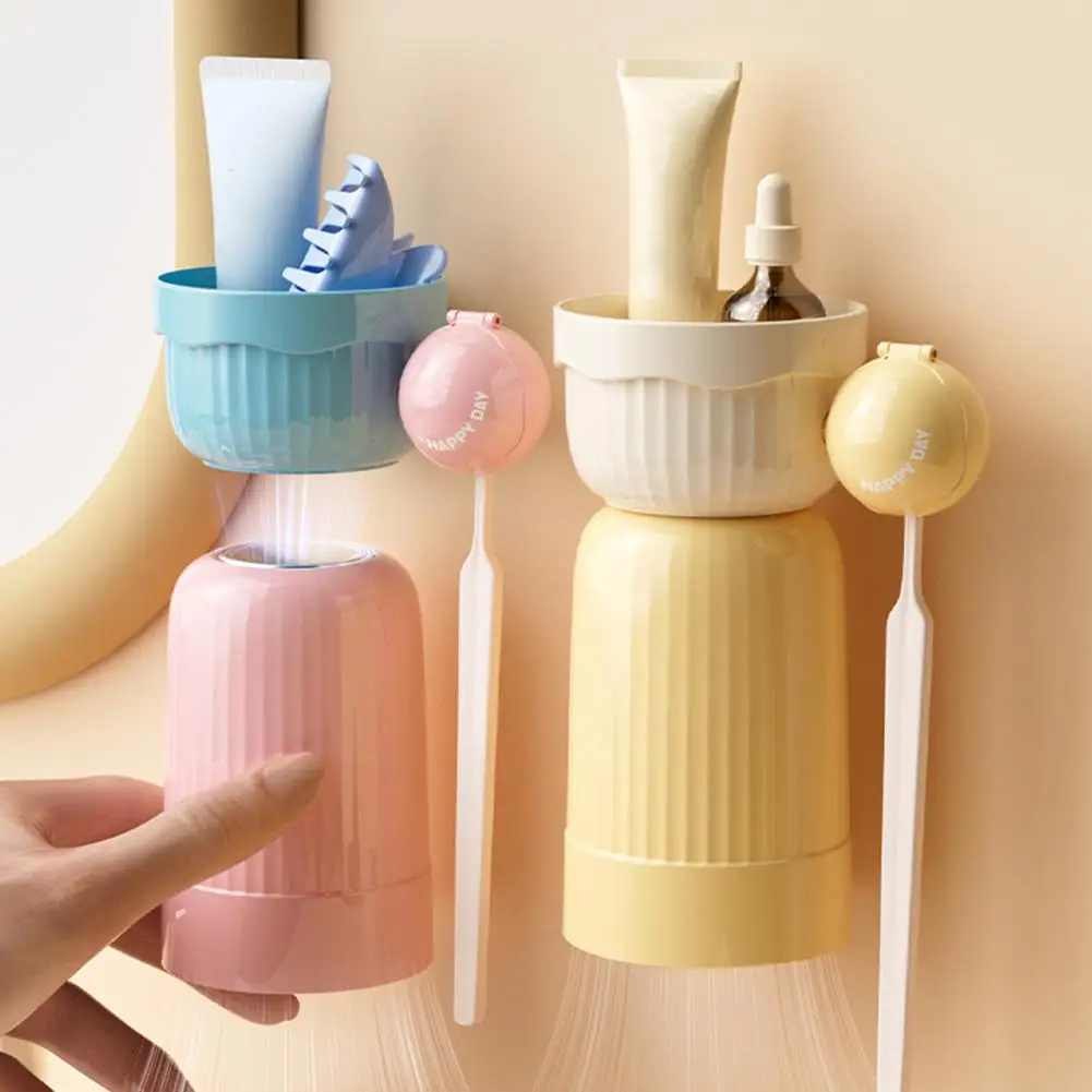 

3 1 Mouthwash Cup Magnetic Toothbrush Cup Holder 3-in-1 Wall Mounted Bathroom Organizer Dust-proof Mouthwash Cup Toothpaste