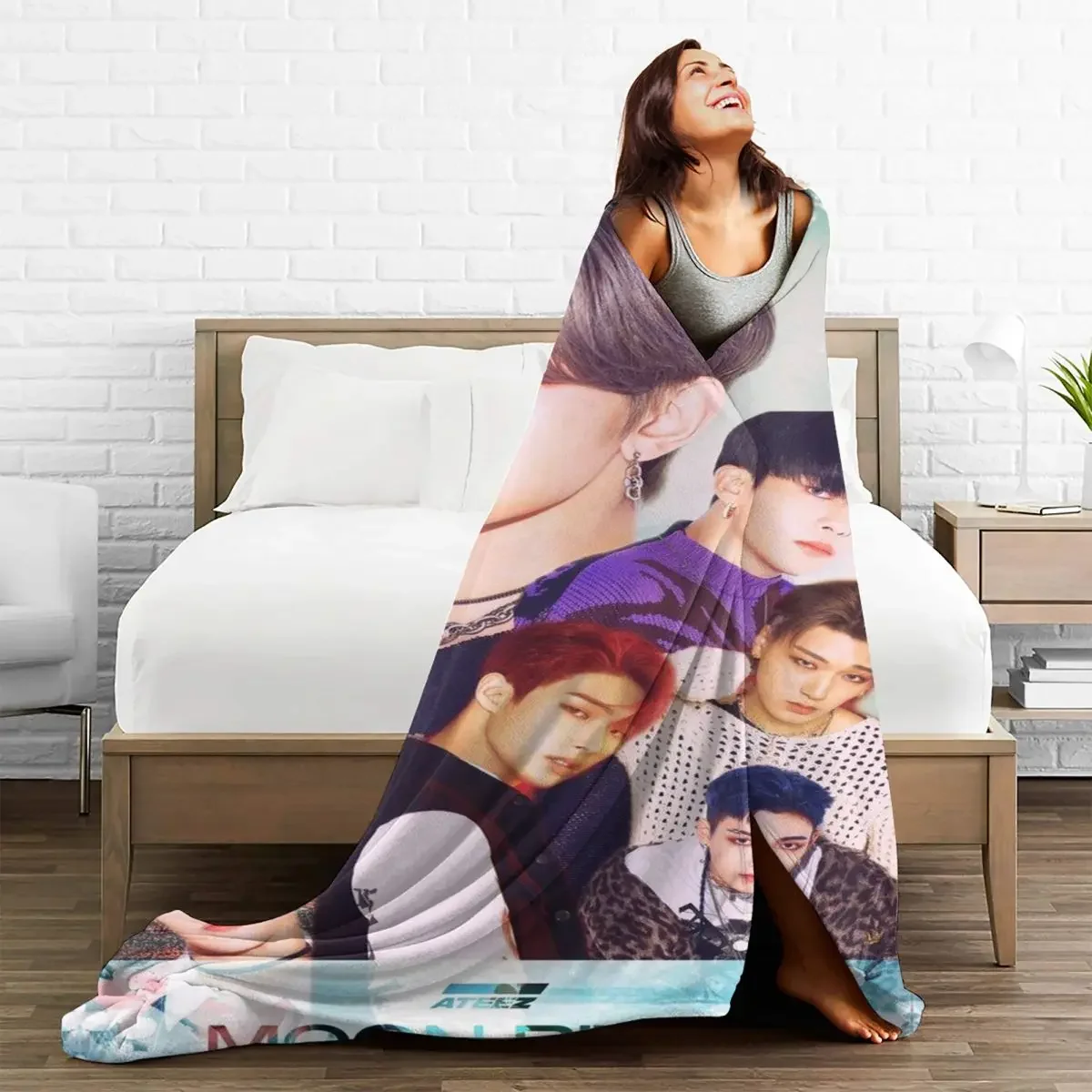 

Ateez Baby Blanket Fleece Autumn/Winter Korean Singer Breathable Throw Ultra-Soft Blankets for Bedding Couch Rug Piece