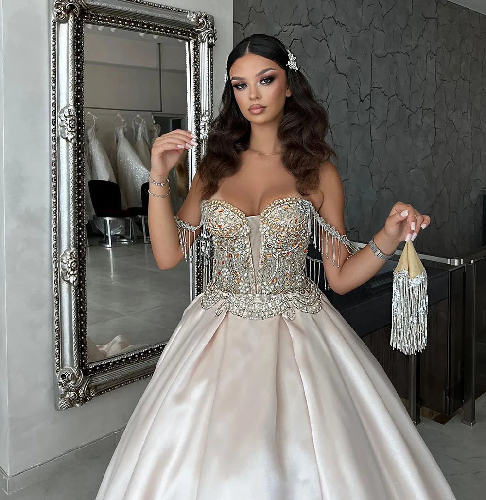 Msikoods – Robe de soirée de princesse arabe, épaules dénudées, paillettes brillantes, perles, robes de bal, dubaï