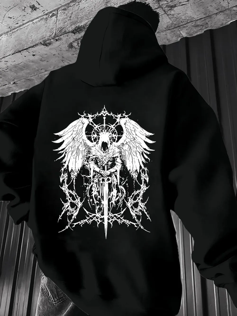 

Европейская и американская мужская осенняя удобная мягкая толстовка с капюшоном и персонализированным принтом ангела, уличный универсальный топ