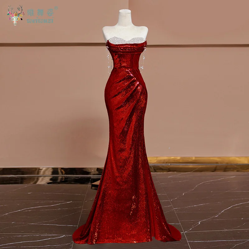 

Вечернее платье с блестками, белый жемчуг, вырез со шлейфом и рюшами на бретелях, длиной до пола, без бретелек, платье русалки, великолепное праздничное вечернее платье