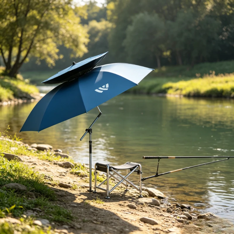 Ergonomic Fishing Umbrella with Dual Support Cane Pole for Comfortable Bank Lake Sun Rain Shelter and Outdoor Angling Use 낚시 우산