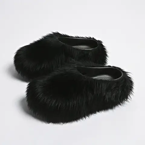 Modern Slippers Women's Faux Fur Adult Platform Mule Shoes Thick Sole Slides