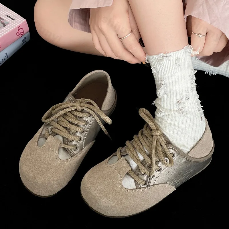 

Retro Color Blocked Low Top Casual Single Shoes for Women 2025 Autumn Fashion Versatile Comfortable Lace Up Soft Soled Sneakers