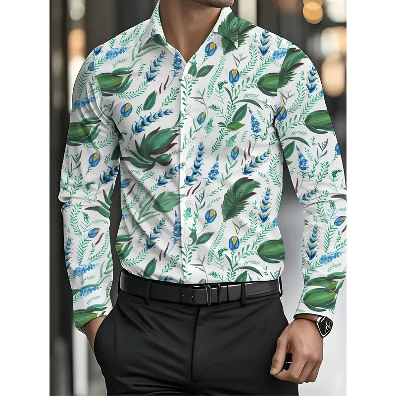 

Men's Long Sleeve Shirt Casual Striped Flower 3D Boat Anchor Print High Quality Fashion Top Shirt