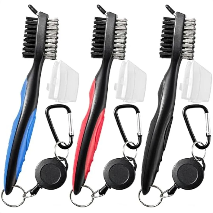 

3 Pack Golf Club Brush and Club Groove Cleaner with Retractable Zipline and Aluminum Carabiner Cleaning Tools Golf Accessories