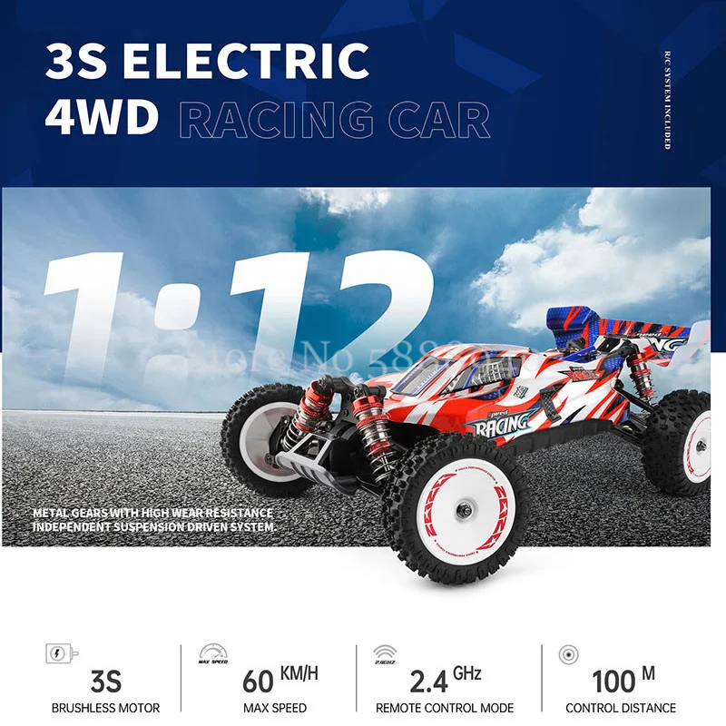 1:12 Brushless 60KM/H Electric Remote Control Car 4WD Alloy Gear Independent Receiver Hydraulic Shock Absorber High Speed RC Car