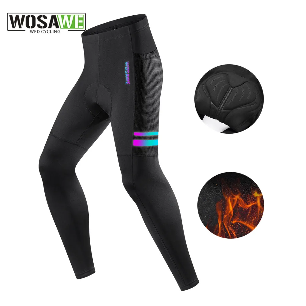 WOSAWE Cycling Pants Winter 5℃~10℃ Keep Warm Men Cycling Pants Windproof 3D Sponge Pad High Quality Bike Long Shorts