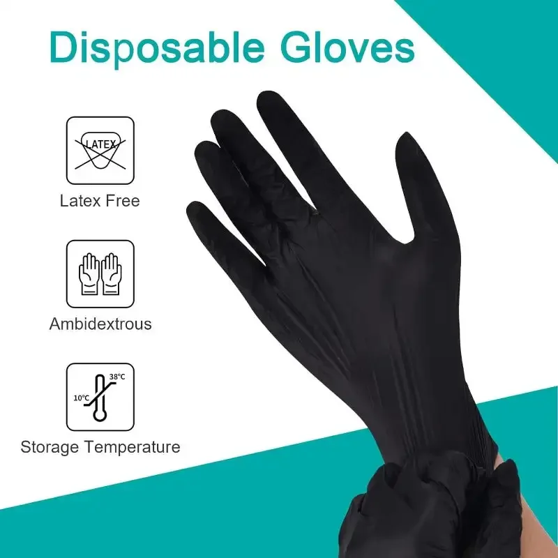 Black Vinyl Exam Gloves, 4 mil, Disposable Latex-Free Plastic Gloves, Cooking & Cleaning, 100-ct Box