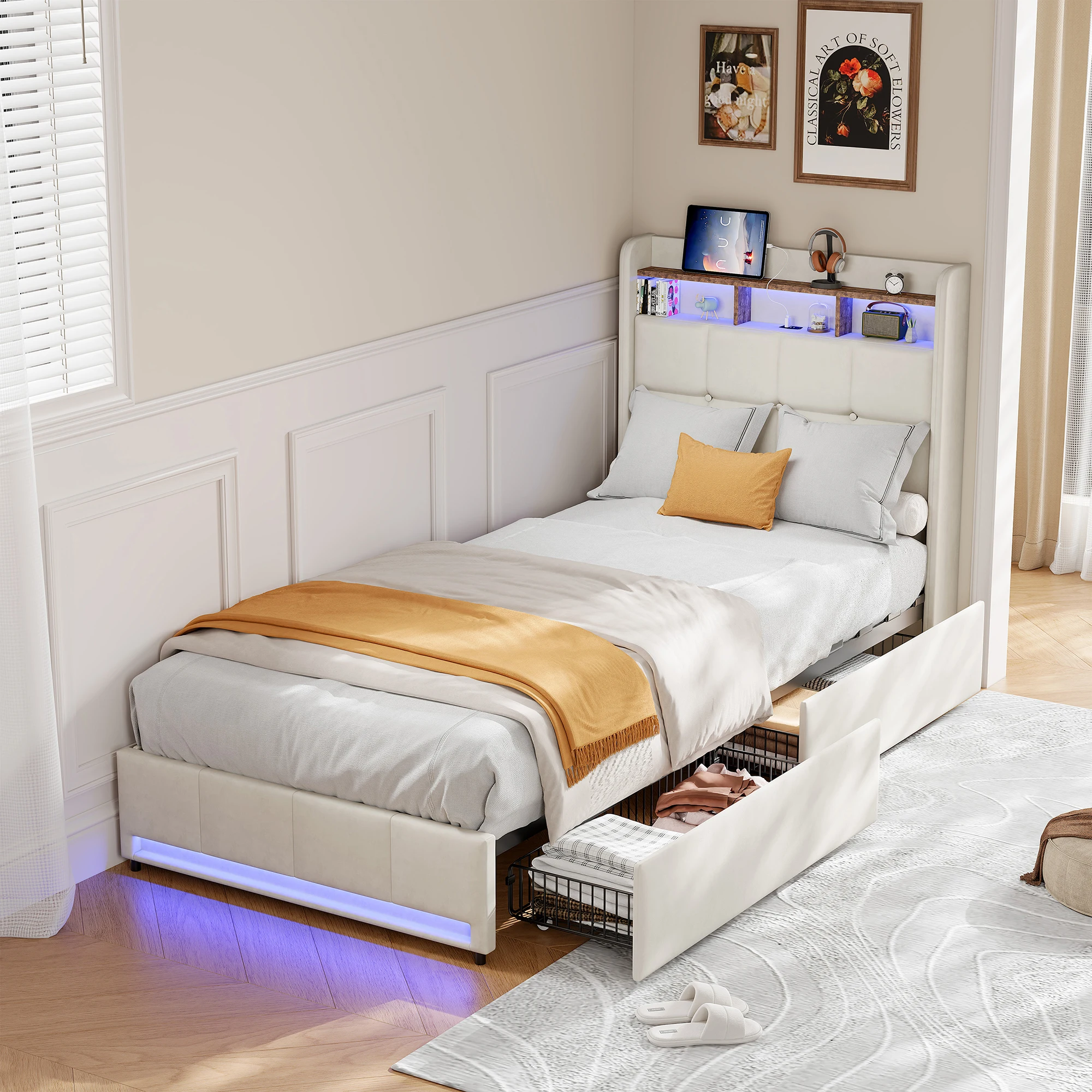 Anajqaqia 90×200 cm Kinderen eenpersoonsbed. Gestoffeerd bed met lattenbodem, diverse soorten bedframes, zonder matras