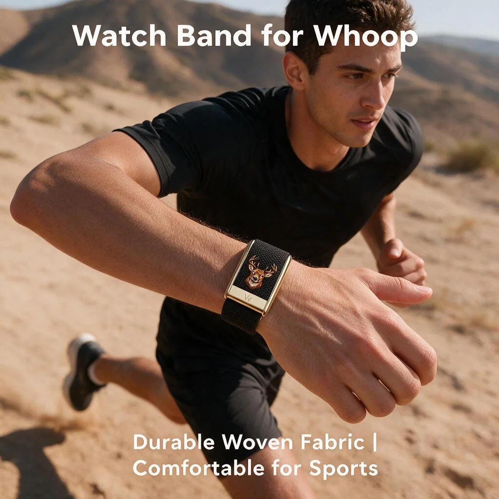 Compatible with WHOOP 5.0 MG Stag Pattern Stretch Nylon Woven Replacement Wristband Metal Sport Band