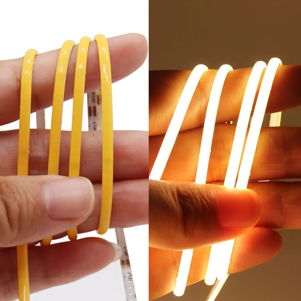 USB COB LED Strip Lighting, 3mm Width Dotless Light, Glow COB Bendable Tape Light, 5V Rope Light Flexible Counter Light for home