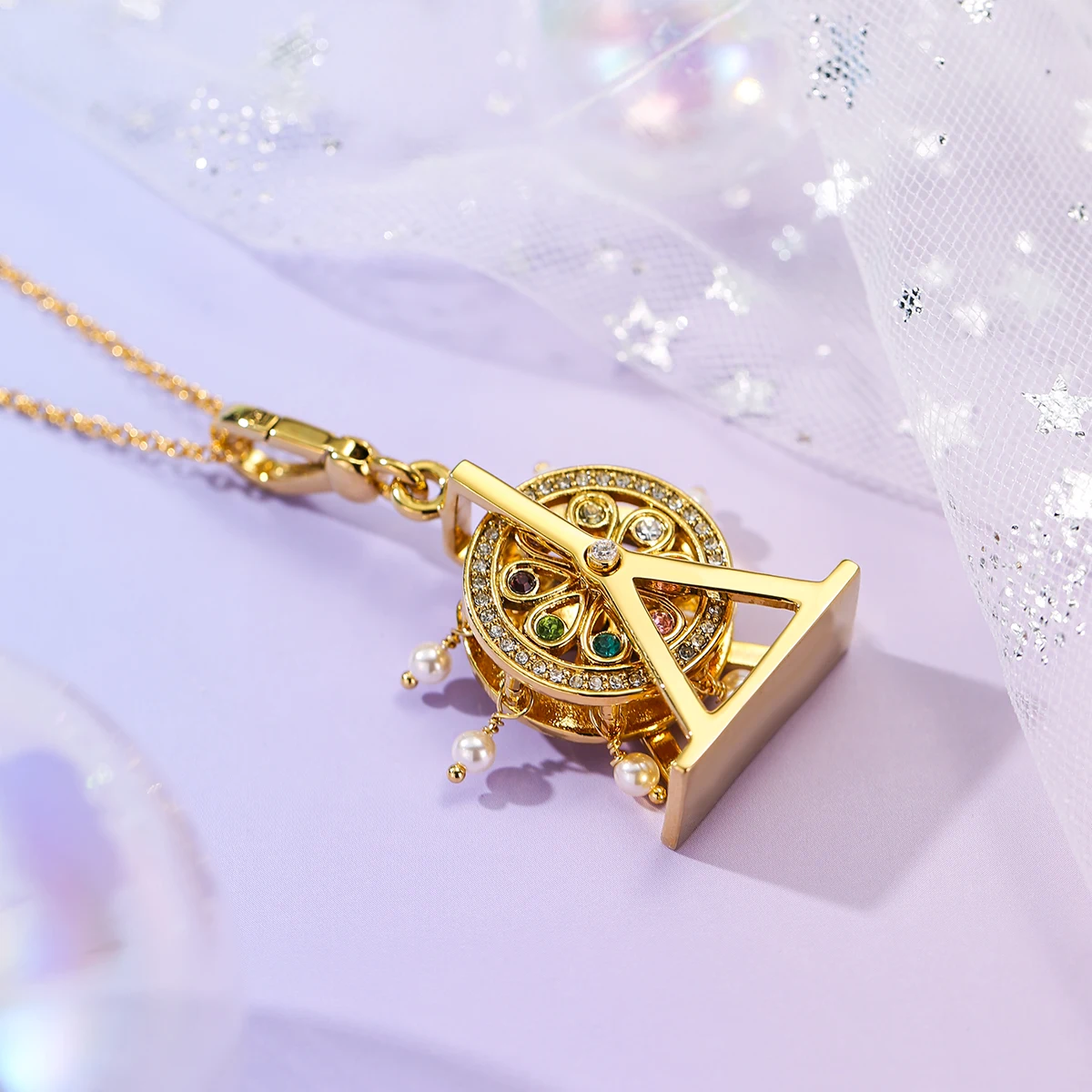 1Pc Fashion Zircon Pearl Ferris Wheel Windmill Pendant Necklace Women Luxury Party Jewelry Keychain Pendant Halloween Gifts