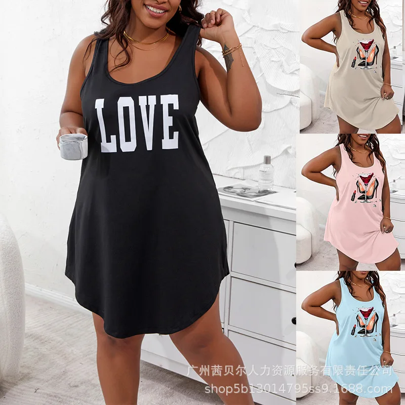 2024 Large Size Printed Vest Nightdress for Women