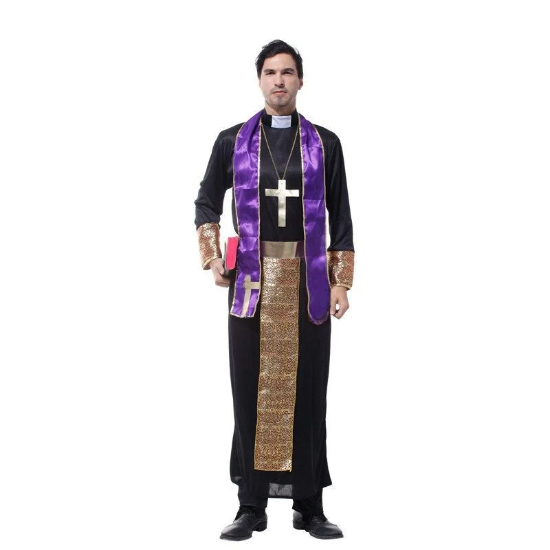 loween Costume Cosplay Ballo di Mascheratura Prestazioni Abito da Sacerdote Vestito da Clero per Adulti M0053 Costume da Spettacolo Teatrale