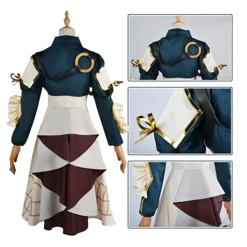 Disfraz de Violet Evergarden de Anime, disfraz de Violet Evergarden, peluca completa, guantes, vestido elegante de princesa, fiesta de sirvienta, baile de Halloween