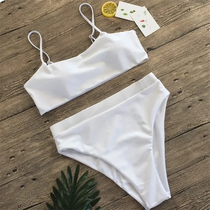 New Ribbed Bikinis Set Sling High Waist Sexy Bikini Swimwear Ladies Summer Solid Color Bathing Suit Beach 2 Pieces Swimsuit