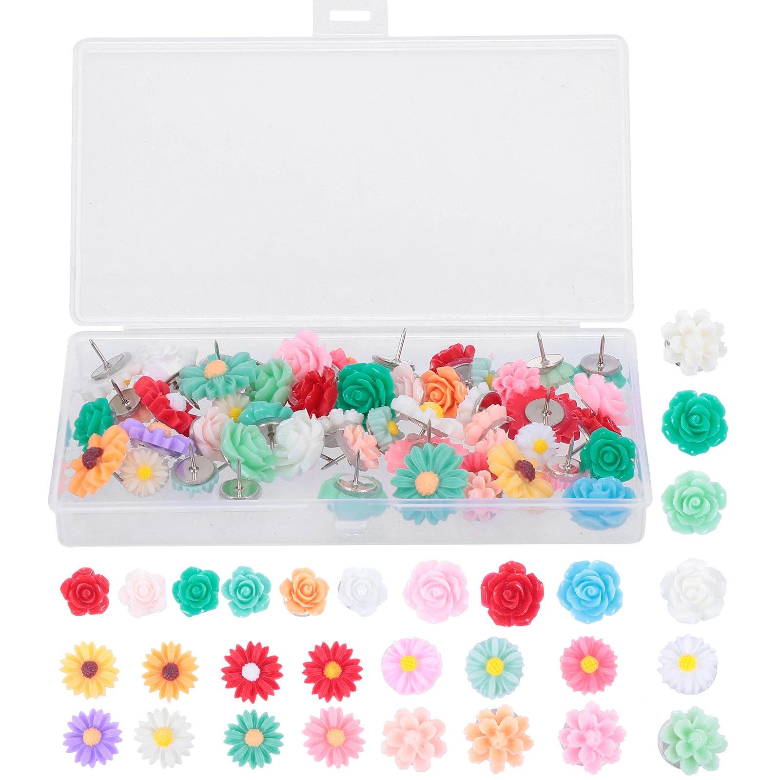 

50 Pcs/box Flower Pin Thumb Tacks Thumbtack Pushpins Resin Decorative Flowers Office