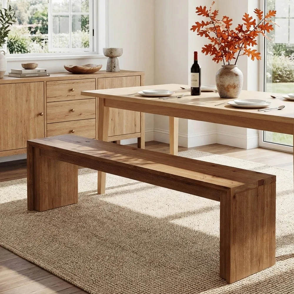 63 Inch Solid Wood Dining Bench Farmhouse Long Bench for Dining Table Wooden Entryway Bench for 2 3 People Indoor