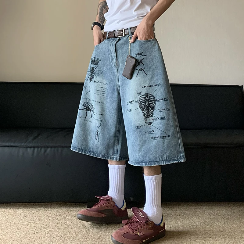 IEFB American Style Streetwear Denim Men\'s Shorts Loose Calf-Length Jeans Vintage New Fashion Trend Male 2024 Summer 24E1081