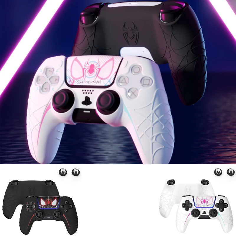 New Spider Web Silicone Skin Cover Gamepad Sticker Soft Case For Sony Dualsense 5 PS5 Controller Thumb Stick Grip Cap Protector