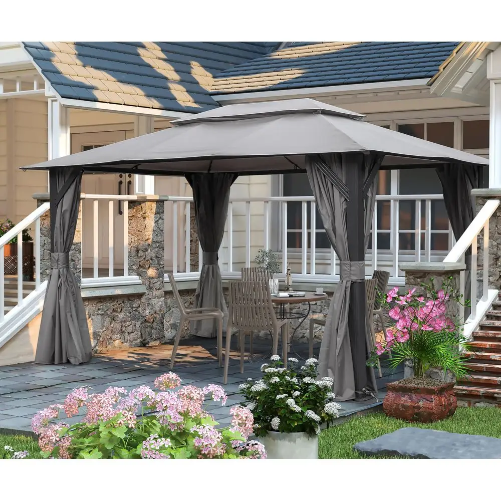 

10x13 Outdoor Gazebo for Patio, Soft Top Metal Gazebos with Double Roofs, Heavy Duty Party Tent with Mosquito Netting and Priva