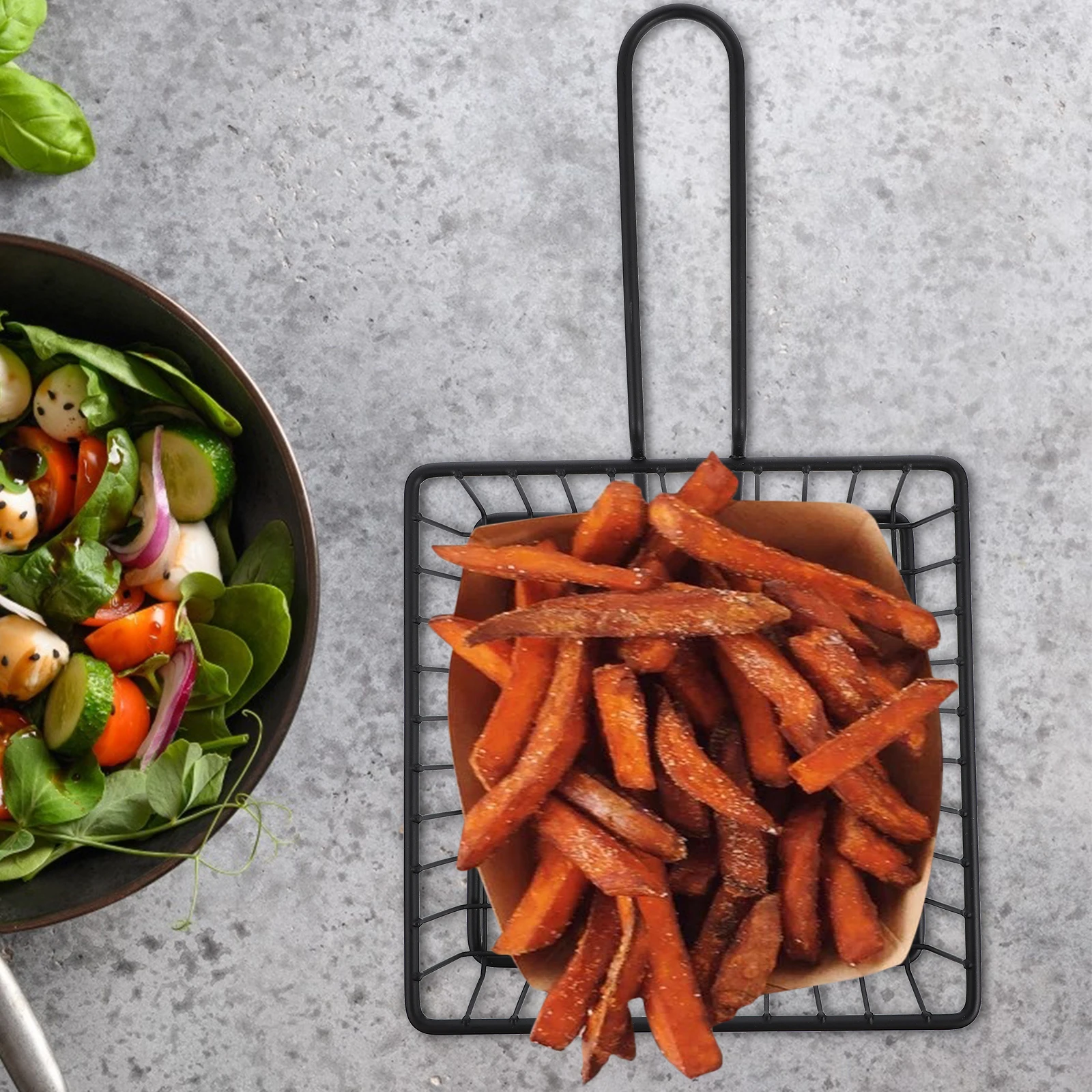 

Snack Basket Kitchen Gadget Fried Food Tool French Fries Holder Black Iron Even Drain Holes Long H Home
