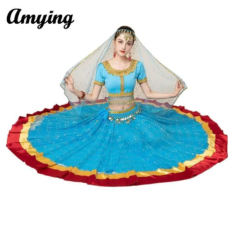 

New Women Belly Dance Stage Performance Dress Lady Indian Dance Big Swing Long Dress Sexy Festival Noble Cosplay Costume Set