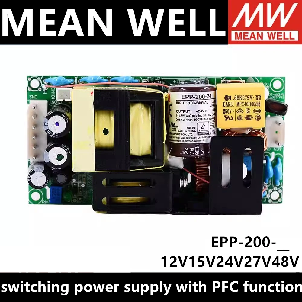 MEAN MELL EPP-200-12 EPP-200-15 EPP-200-24 EPP-200-27 EPP-200-48 single group output switching power supply with PFC function