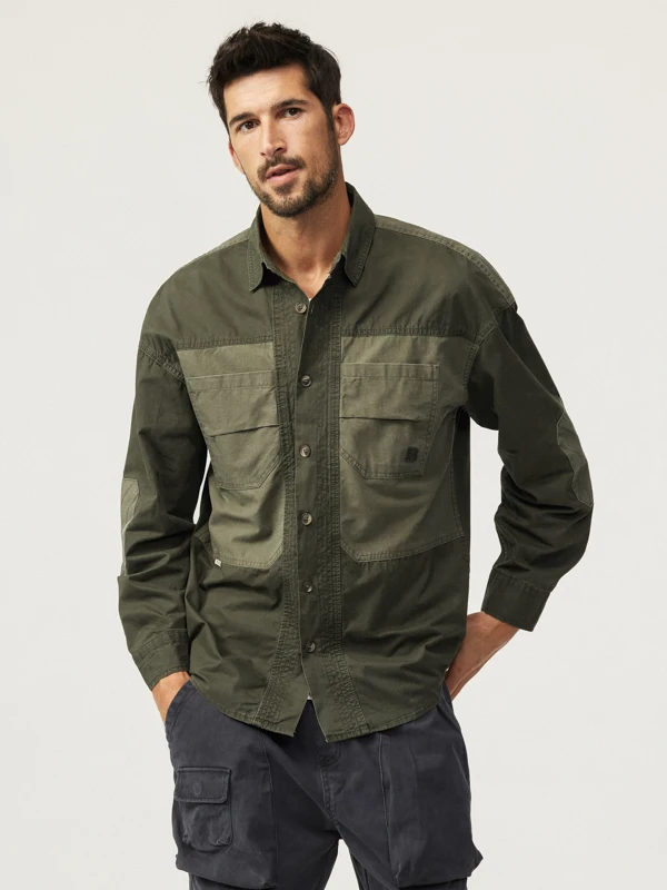 

Мужская рубашка-куртка в американском ретро-стиле с пэчворком, с длинным рукавом, свободного кроя, с отложным воротником, повседневная, модная, весенняя