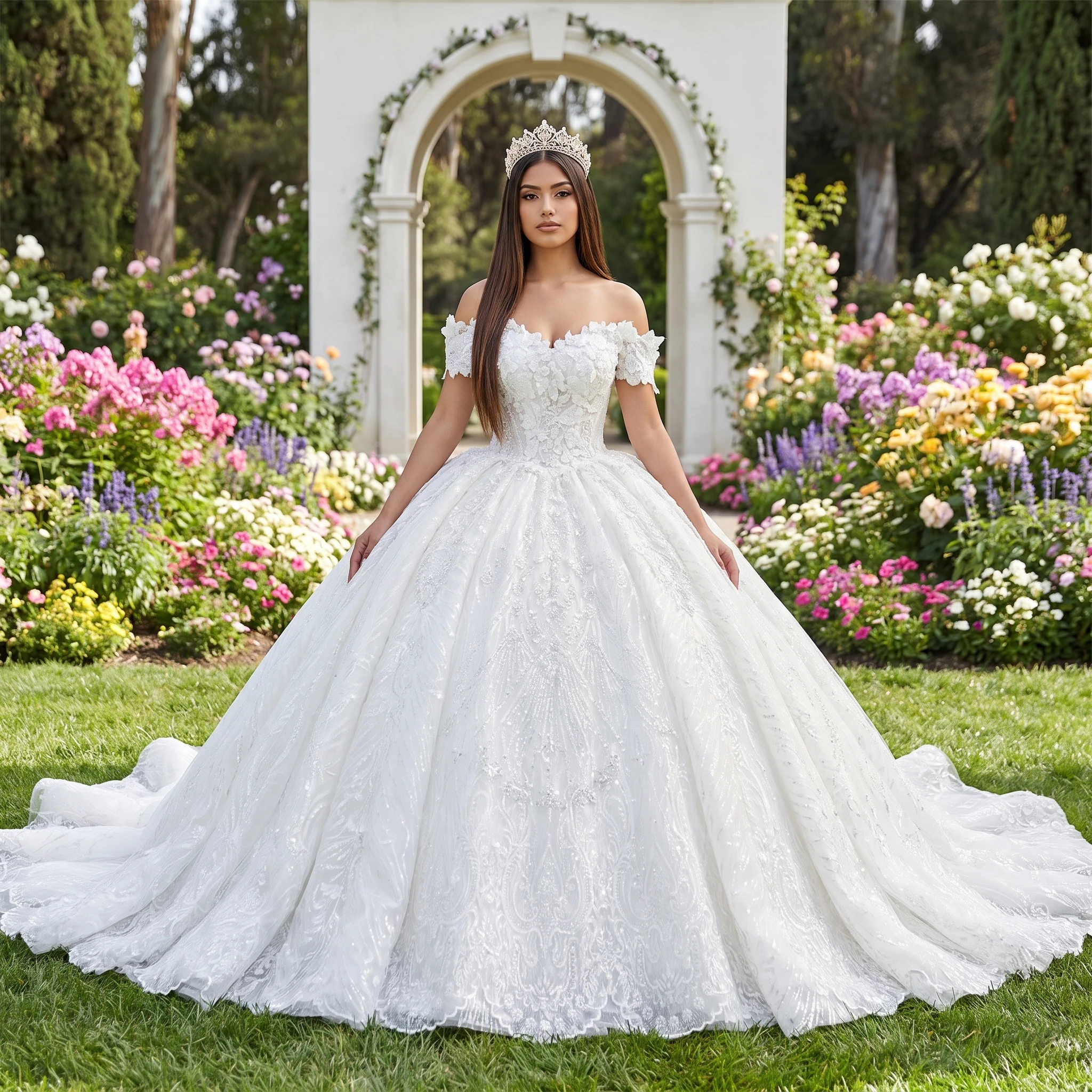 Elegant Sweetheart Neck Wedding Dress 2026 Luxurious Short Sleeves Bridal Gown Shiny Ball Gown Customized vestidos de novia boda