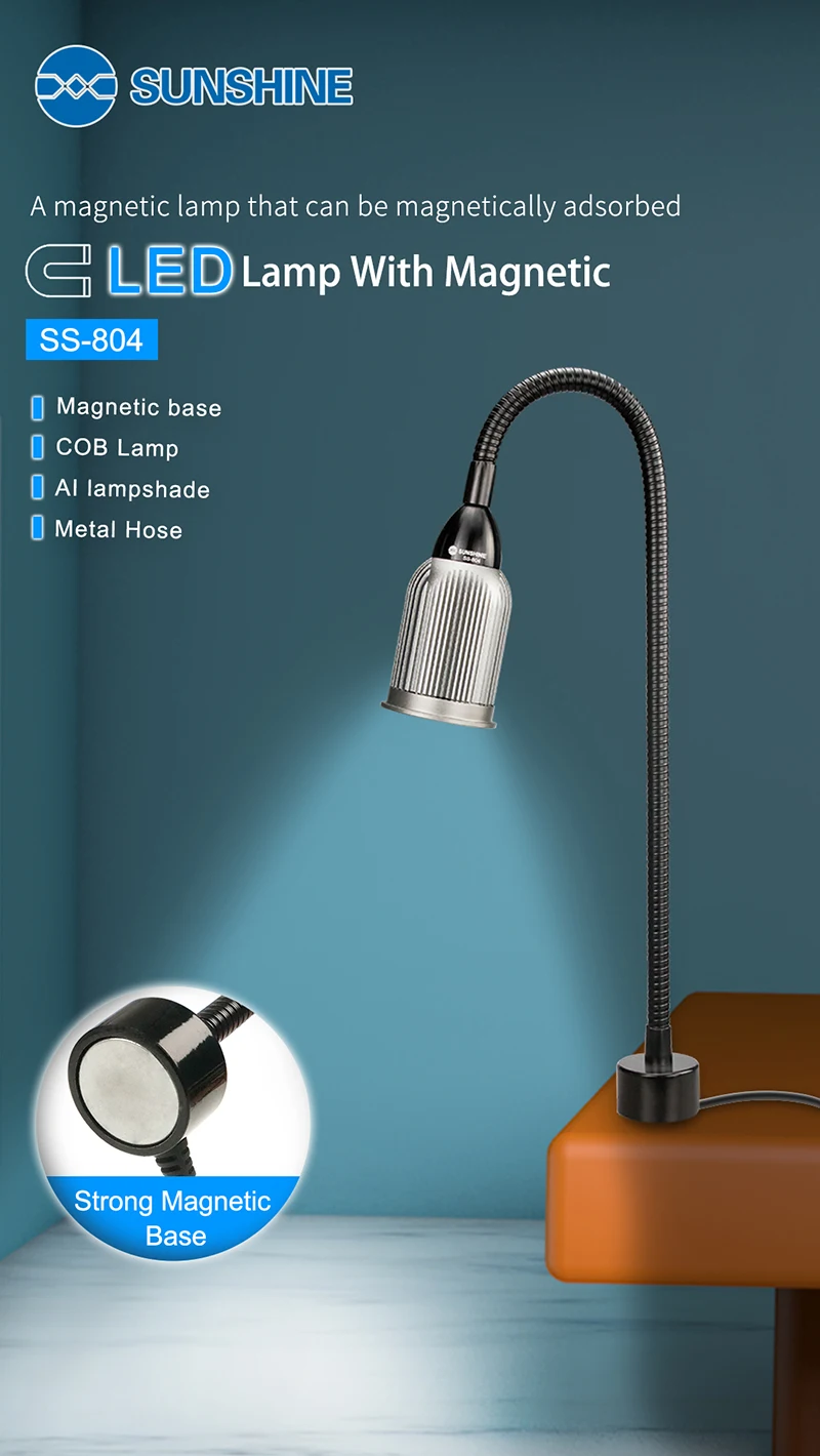 SUNSHINE SS-804 Magnetic Light Lamp Magnetically adsorbed base COB wick Lamp Aluminum lampshade Workbench Lamp for Repair