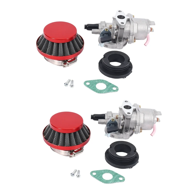 2X Carburetor Carb Carby + Red Air Filter + Stack For 2 Stroke 47Cc 49Cc Engine Parts