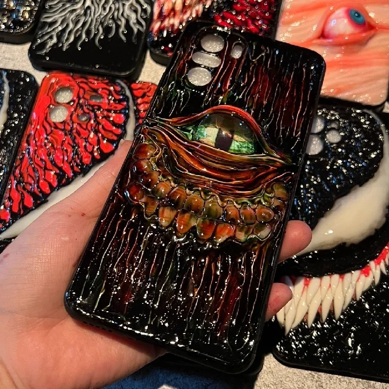 4102 Original 3D funda para teléfono móvil hecha a mano ojos Cthulhu dientes corrompuestos funda para teléfono móvil de terror regalo personalizado de Navidad y Halloween