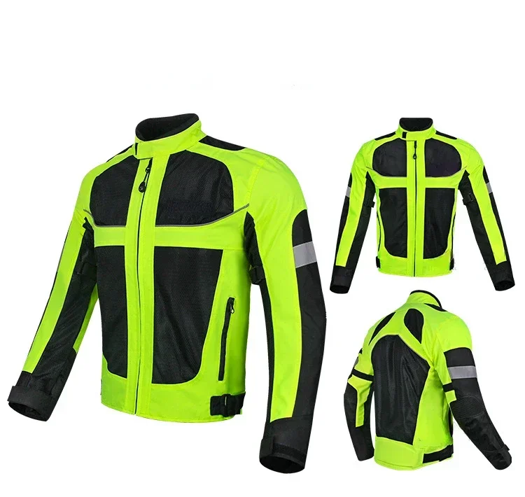 Summer Spring Green Motorcycle Cycling Jacket Men Riding Racing Protective Reflective Bike Cycle Coat Mesh Breathable Clothes