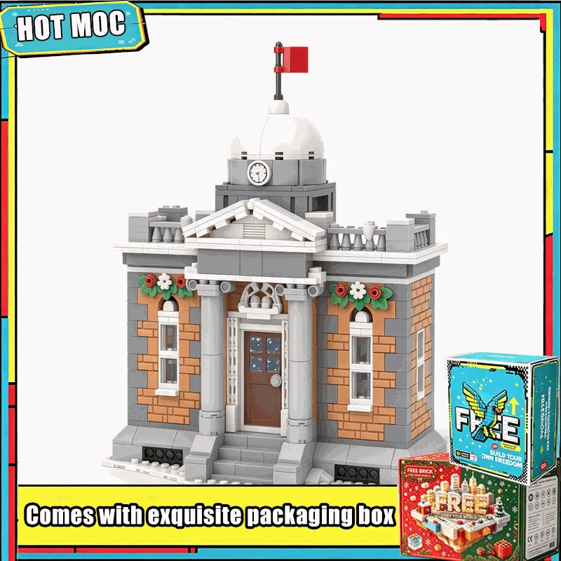 672PCS Winter Bank Modular Christmas Village MOC Building Blocks Set Street View Architecture Model DIY Assembly Display Gifts