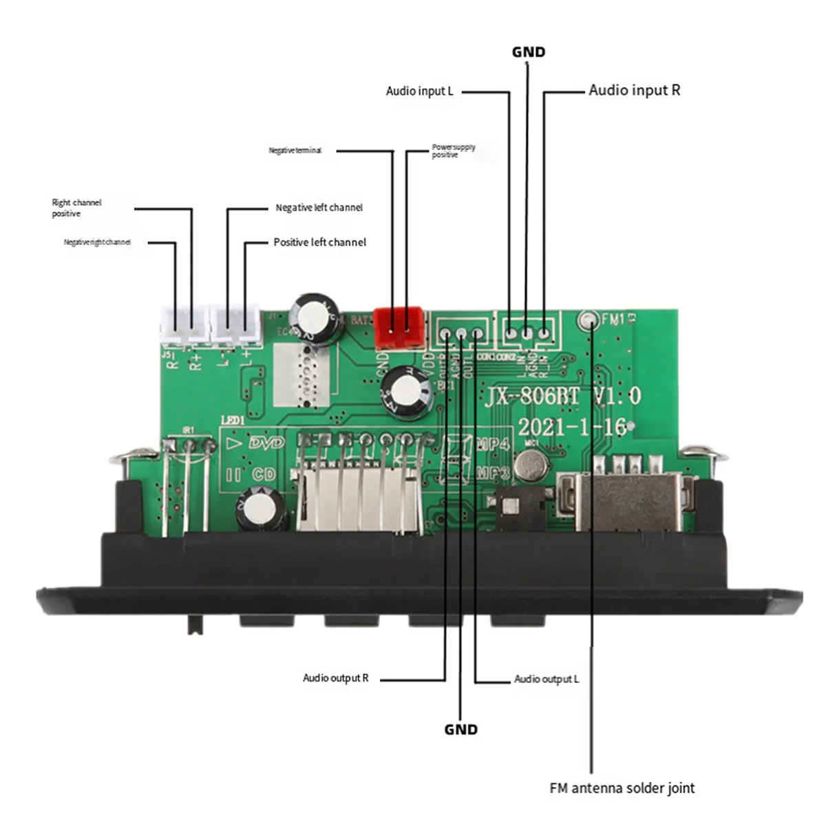 12V Bluetooth MP3 Decoder Board 50W Amplifier DIY Home Digital Audio Module USB for Speaker Handsfree Silver