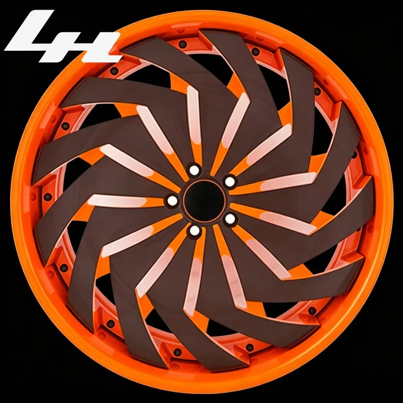 2/3 Piece Forged Wheels 22-28 Inch Custom 7 Inch Lip Twirl Spoke Gloss Orange Coffee Silver Three Tone Alloy Rims