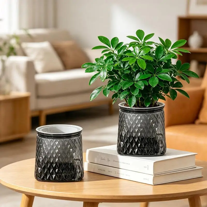 Dual Use Transparent Plastic Self Watering Mini Flower Pot Fish Tank Home Plant Decor Planter Vase