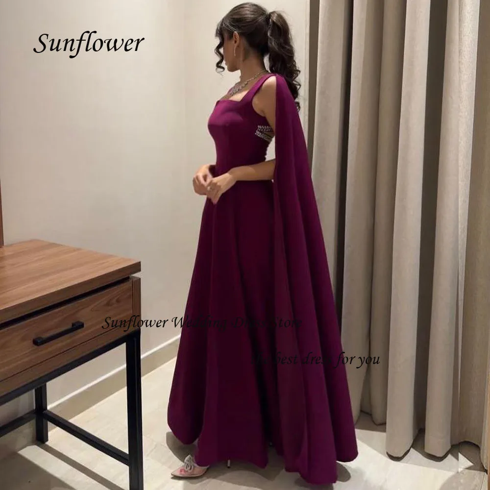 

Sunflower Square Collar Evening Dress Saudi Arabia 2023 Slim Crepe Backless Appliques A-LINE Prom dress Floor-Length Party Dress