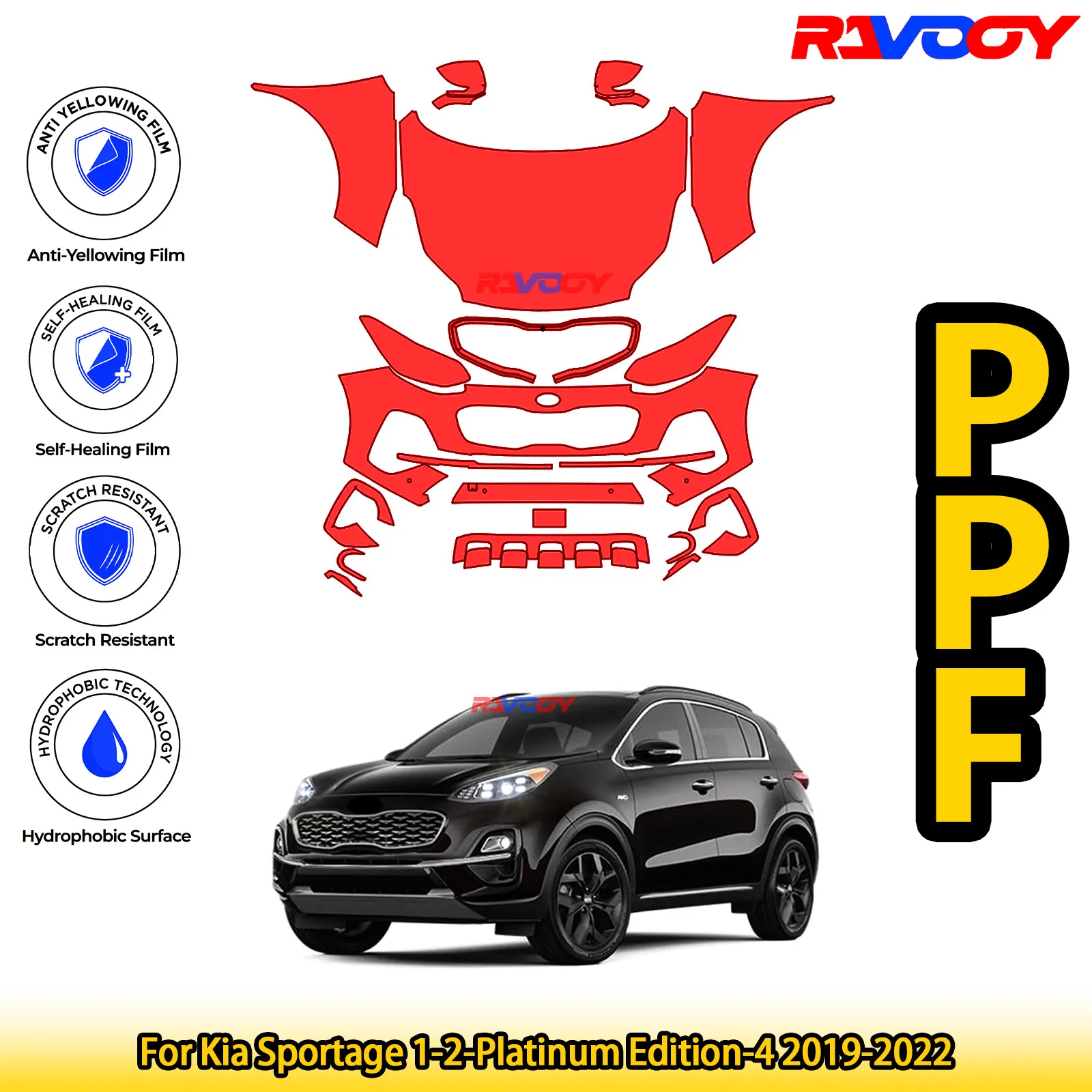 

Для Kia Sportage 1-2-Platinum Edition-4 2019-2022 глянцевая матовая черная предварительно вырезанная передняя PPF комплект защитная пленка для краски