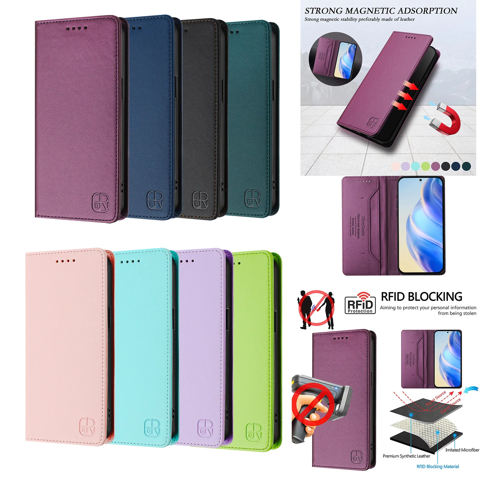 Magnetic Buckle Flip Case For Huaewi Honor Magic 7 Lite 6 Pro 5 Leather 2 Card Slots RFID Blocking Book Wallet Cover Funda