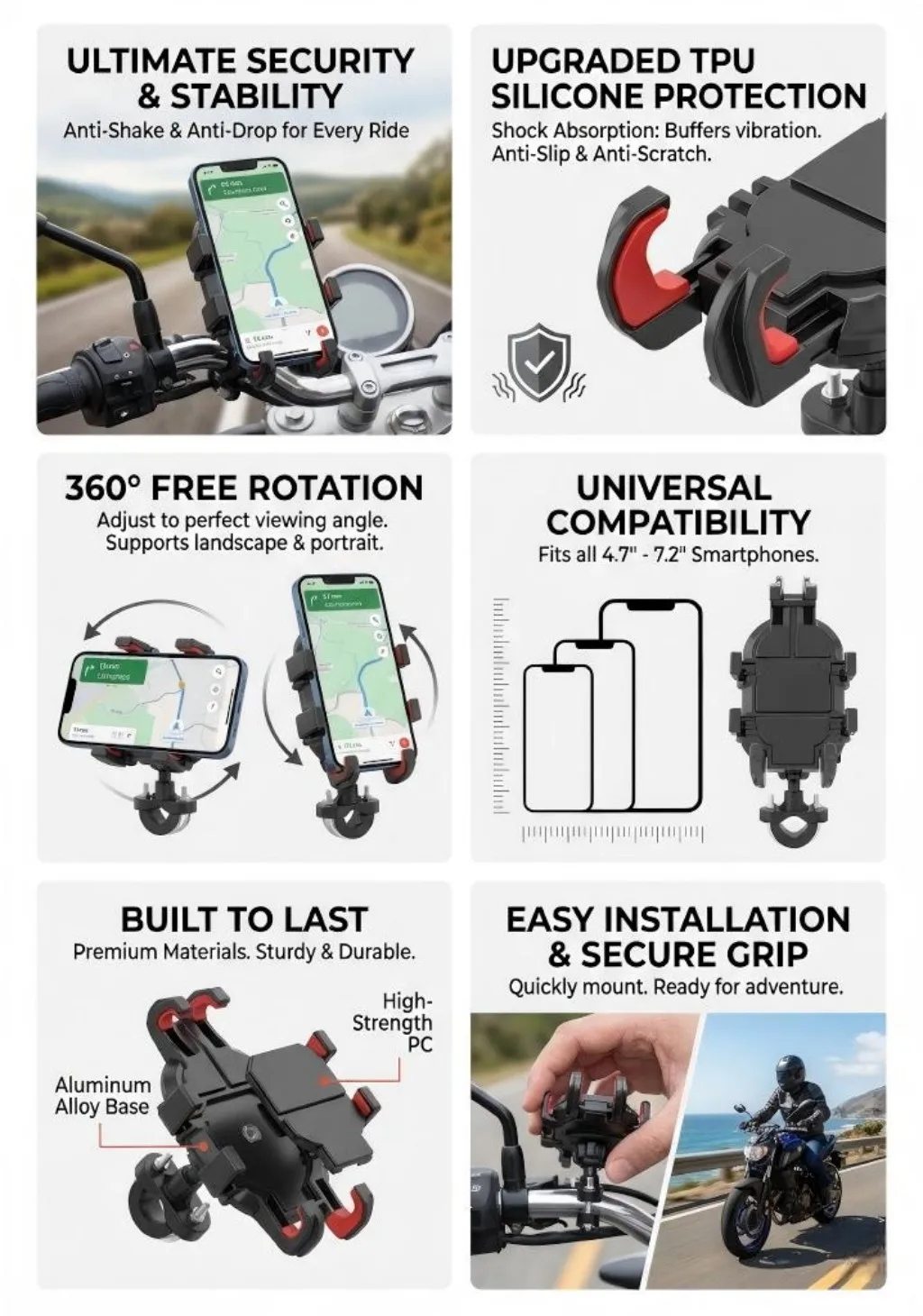 High-quality shock-absorbing motorcycle phone holder For Ducati Scrambler 400 800 1100 2017 2018 2019 DUCATI monster 620 695 696 view 3