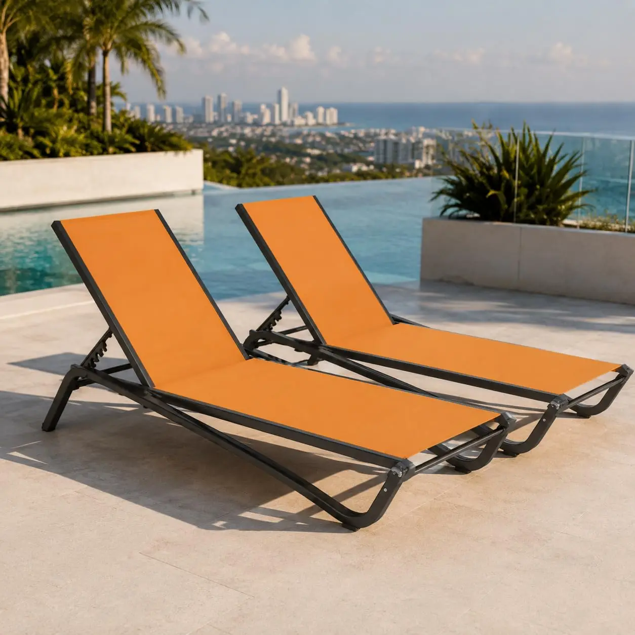 Set of 2 Patio Chaise Lounge Chairs, All-Weather Aluminum Pool Loungers for Outside, 5-Position Adjustable Sunbathing, Custom