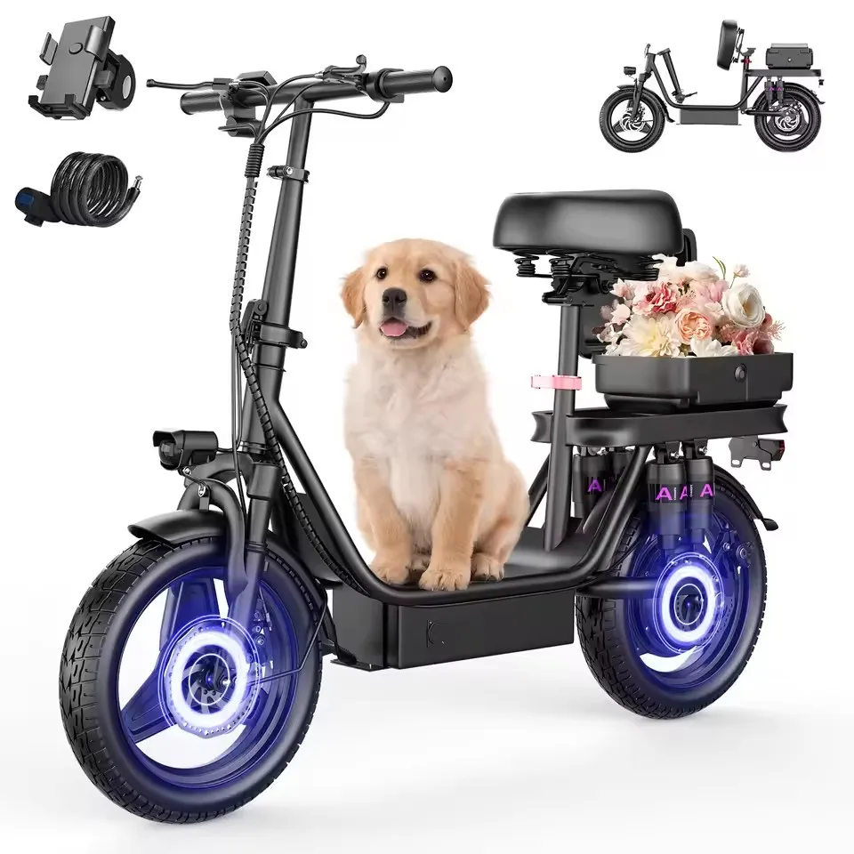 성인용 접이식 전동 스쿠터, 700W 피크 모터 48V 17.5Ah 최대 하중 300lbs, 10단 완충 접이식 모터 전동 스쿠터